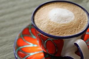 Cup filled with cappuccino