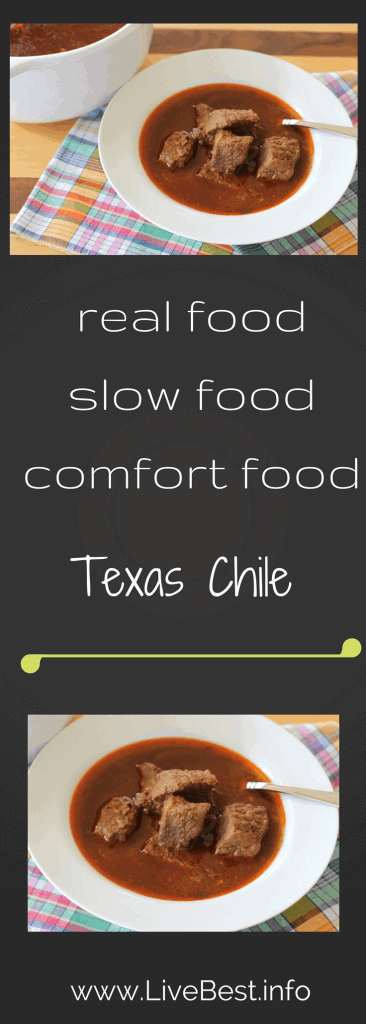 Texas Chile | I love this recipe with lean, tender beef. Flavors improve overnight, making this a great dish for entertaining. That's probably why I get asked for the recipe every time I serve it! Real food naturally. www.LiveBest.info