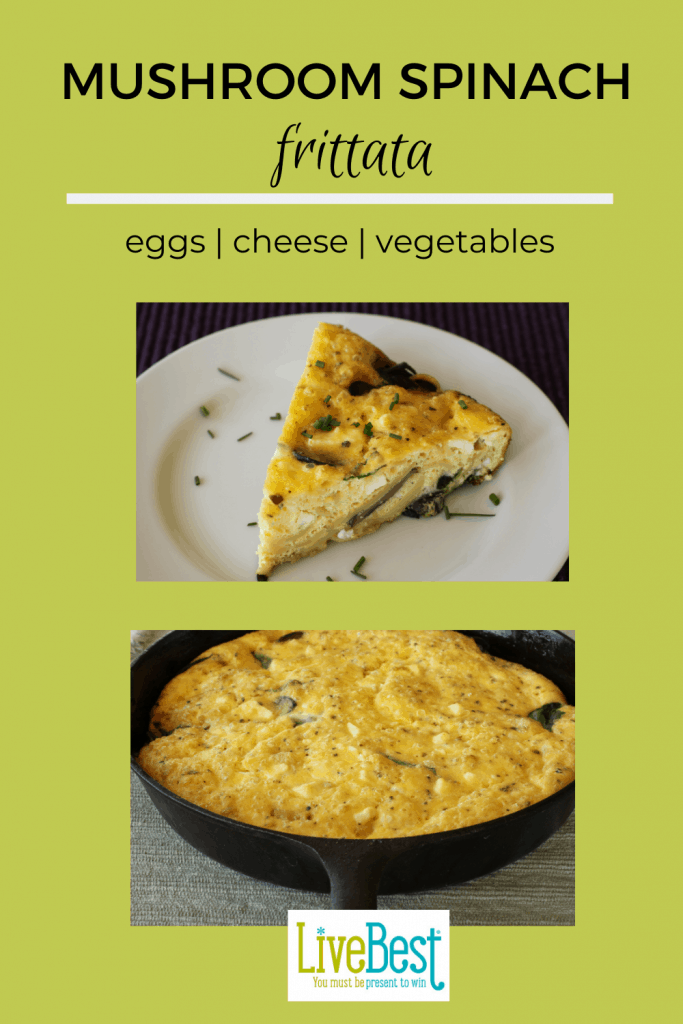 Slice of mushroom frittata and a whole frittata in skillet