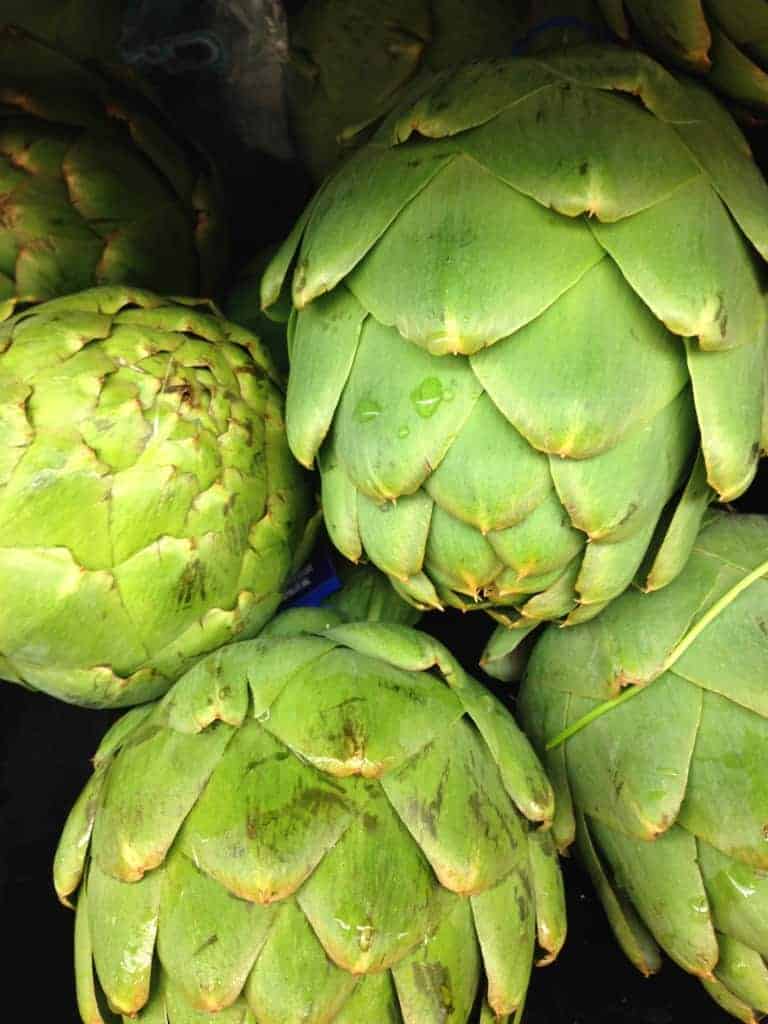 Fresh artichokes in a pile