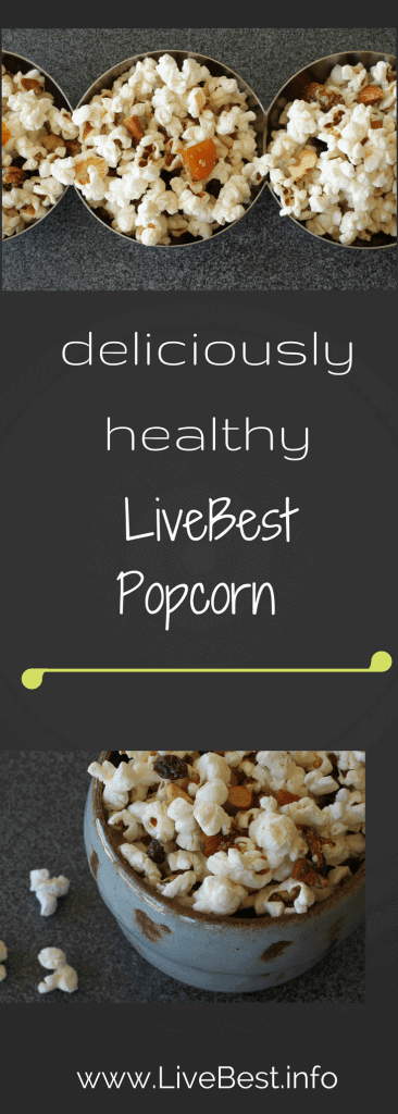 LiveBest Popcorn | I like this recipe because each bite is delicious, healthy & different! Almonds, walnuts, coconut, dried apricots, raisins and cayenne. Let's get to popping! Real food naturally. www.LiveBest.info