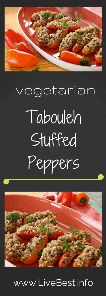 Tabouleh Stuffed Peppers | Fresh veggies, healthy fats, fiber and spices all add up to a dish with benefits - healthy ones! But people likely won't notice that. They'll just notice the refreshing flavors and how cute it looks! www.LiveBest.info