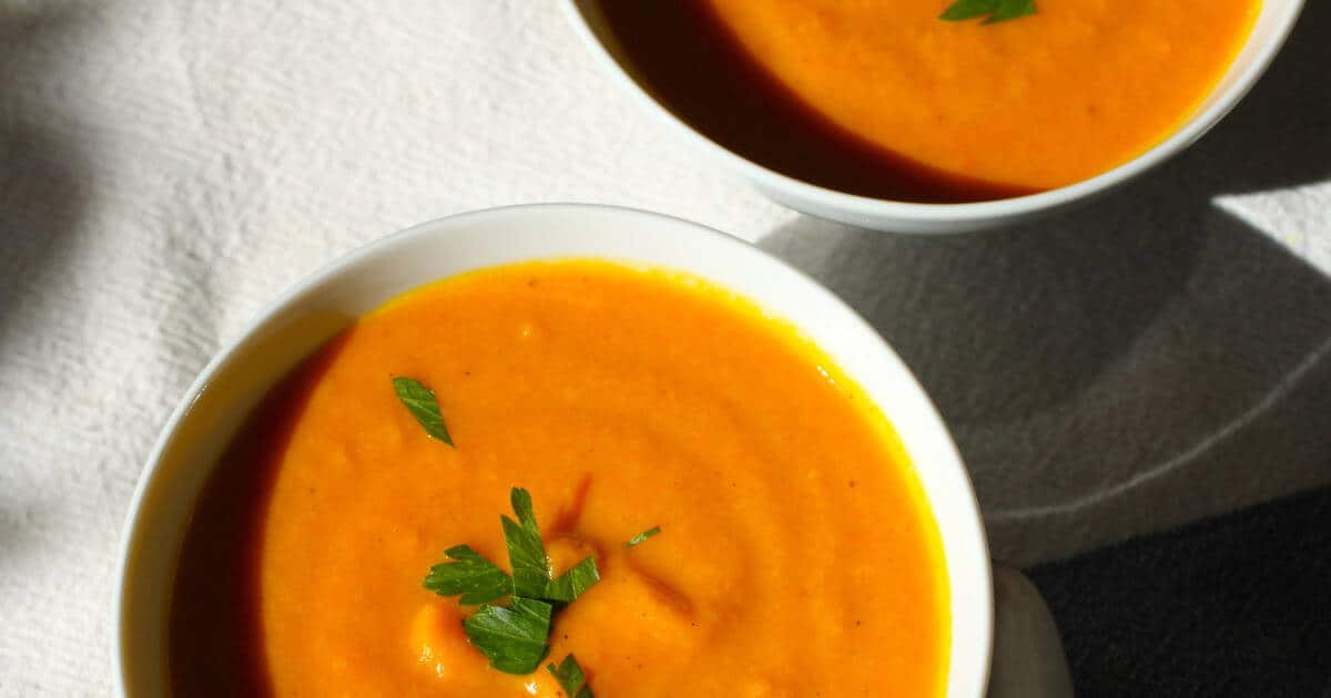Carrot Coconut Ginger Soup Recipe | I love the flavors in this creamy soup! Ginger and coconut make the carrots ( and me) happy! www.LiveBest.info