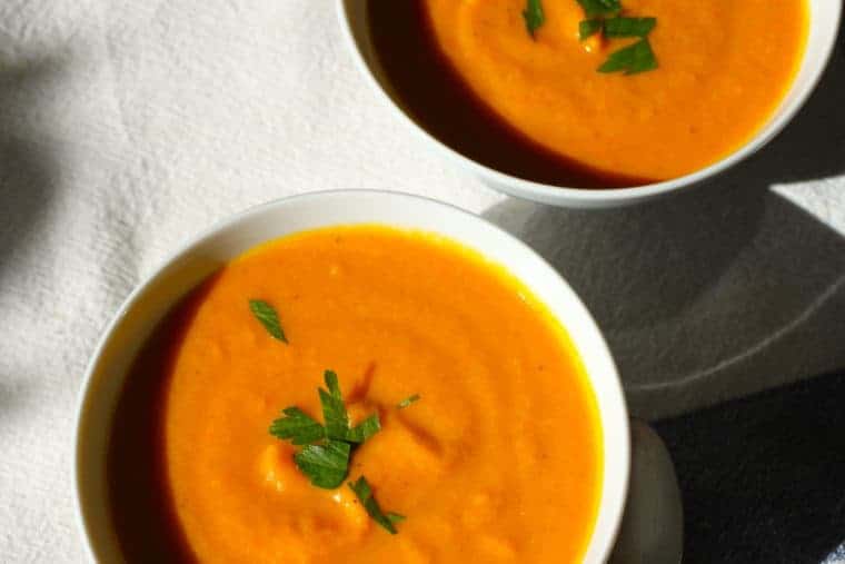 Carrot Coconut Ginger Soup Recipe | I love the flavors in this creamy soup! Ginger and coconut make the carrots ( and me) happy! www.LiveBest.info