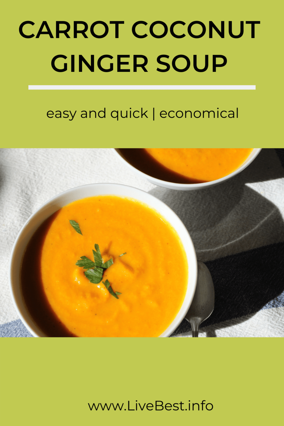 two bowls of carrot coconut ginger soup