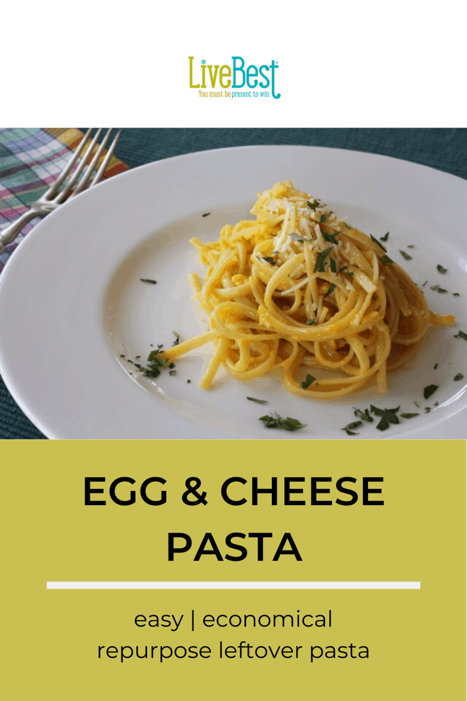 Egg and cheese pasta on plate
