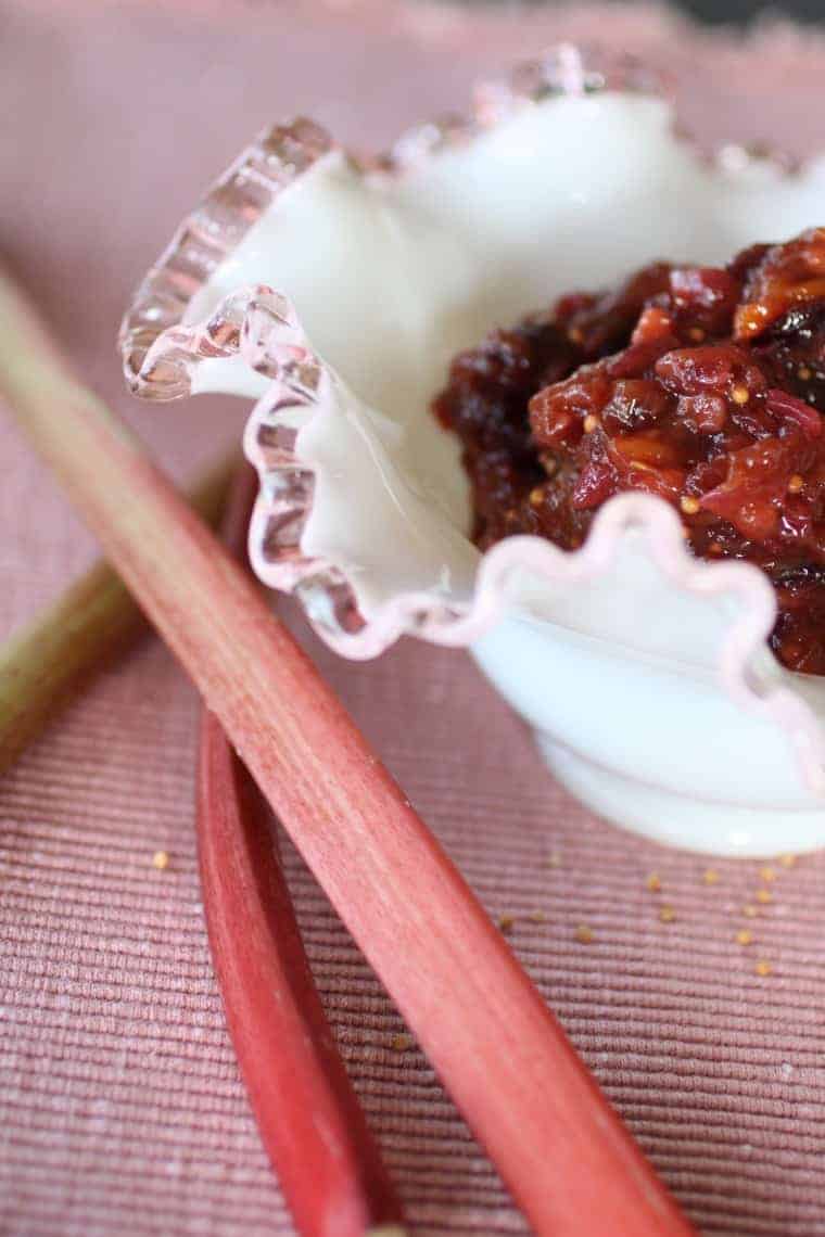 Rhubarb Chutney Recipe | Don't you love that rhubarb can be sweet or savory? Rhubarb can be diced and added to muffins and breads, cooked into a jam, braised with chicken or meat stews, simmered into syrups or made into chutney. www.LiveBest.info
