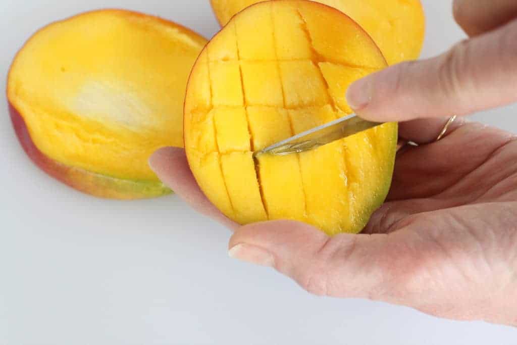 dicing mango with paring knife