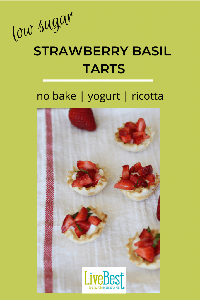 5 strawberry basil tarts on a tea towel