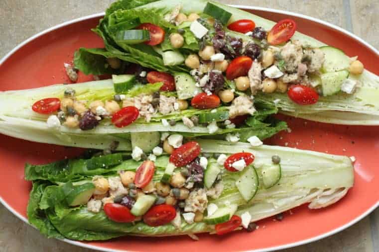 Greek Salad with Beans and Tuna recipe | Marinate the beans and tuna in the dressing for 15 minutes or overnight, however much time you have works. Then pour the every-bite-has-flavor ingredients over lettuce. www.LiveBest.info