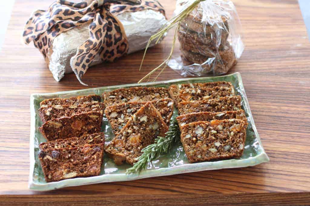 Sliced Apricot Pecan crisps on a tray