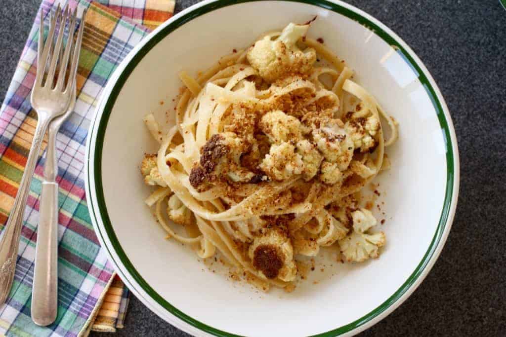 bowl of Roasted Cauliflower Fettuccine 