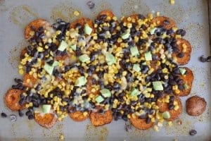 Sweet Potato Nachos on baking sheet