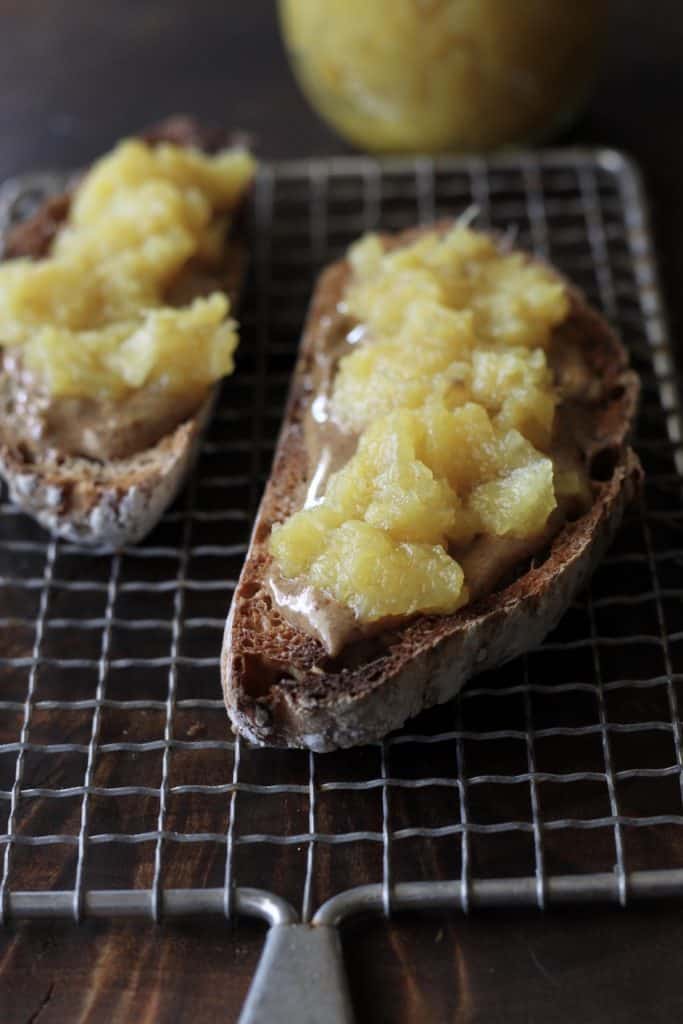 cooked pineapple jam toast with nut butter