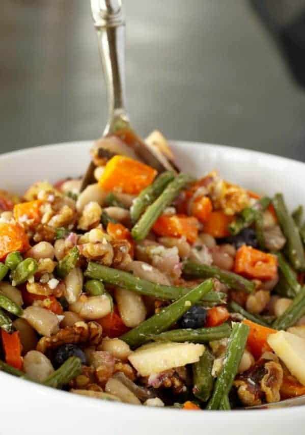 Walnut Roasted Vegetable Salad | Walnuts, butternut squash, green beans, cheese, beans, apples, oh my! Did I say nutrish? This vegetarian recipe has delish in every bite! A healthy recipe, naturally. www.LiveBest.info