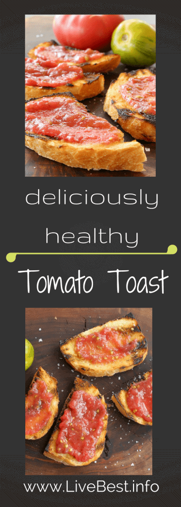 Grilled Tomato Bread | One of the most delicious (and easiest) ways to eat tomatoes. Chewy warm garlic toast with smashed fresh tomato and salt. Yep! www.LiveBest.info