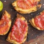 Grilled Tomato Bread | My favorite souvenir from New Jersey! Chewy warm garlic toast with smashed fresh tomato and salt. Yep! www.LiveBest.info