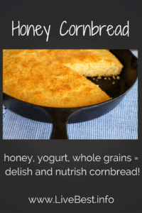 Whole-grain Honey Cornbread in cast-iron skillet