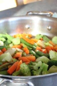 cooking frozen vegetables for Peanut Asian Bowl 