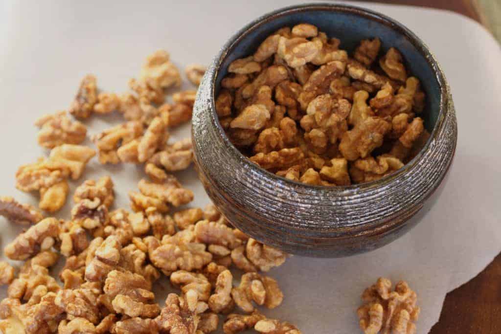 Maple-Glazed Walnuts in a bowl