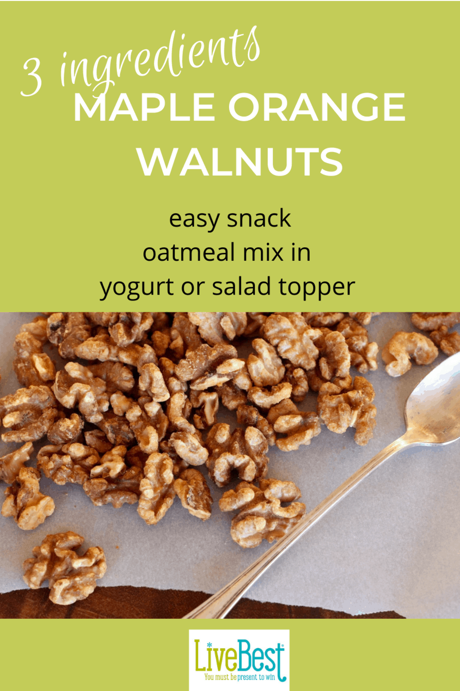 maple orange walnuts on parchment paper with a spoon