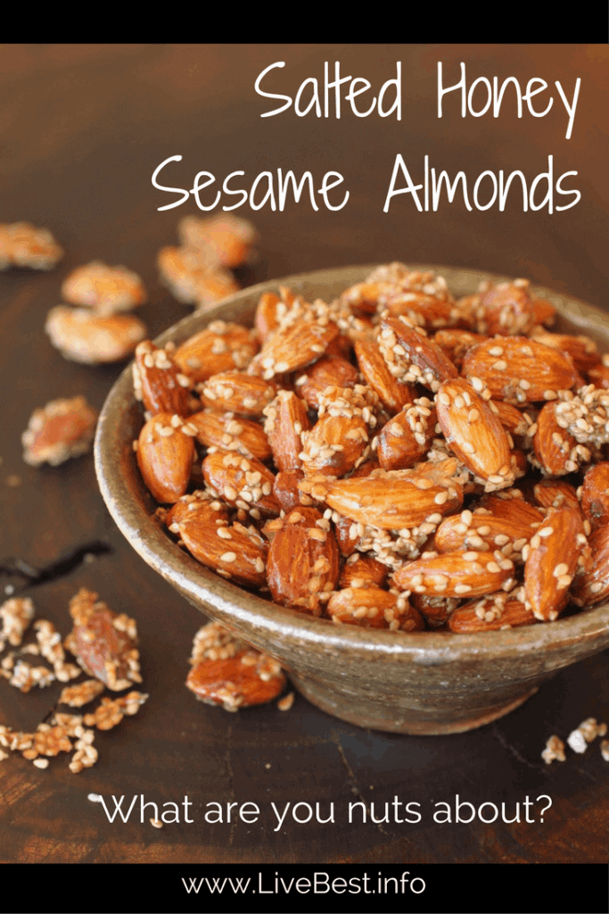 Salted Honey Sesame Almonds Recipe | Sweet and salty, this is an easy recipe for snack or appetizers. I also like them on yogurt or overnight oats. www.LiveBest.info