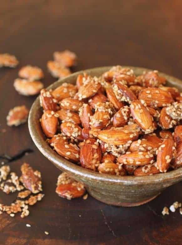 Scattered Honey Sesame Almonds and in a bowl