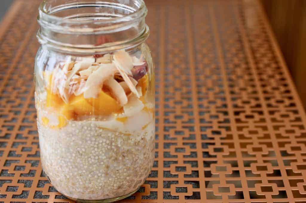 Mango Coconut Overnight Oats in a jar