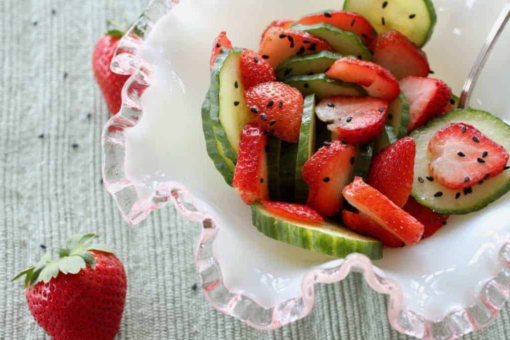 Strawberry Cucumber Salad in a bowl