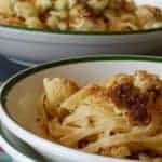 Roasted Cauliflower Fettuccine | Lower in calories but not flavor, this is a stealth health recipe! Use stems for flavor and reduce food waste! www.LiveBest.info