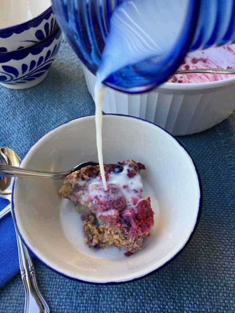 Berry Cardamom Baked Oatmeal with milk