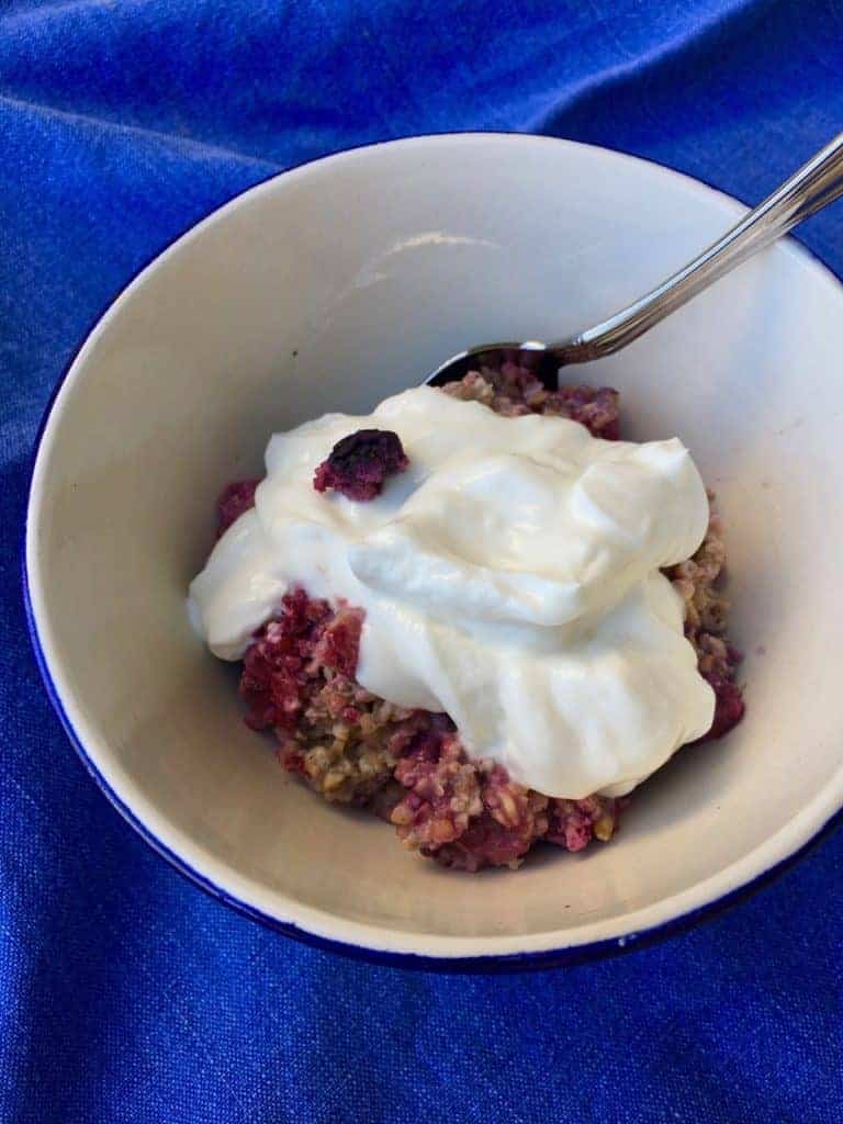 Berry Cardamom Baked Oatmeal with yogurt