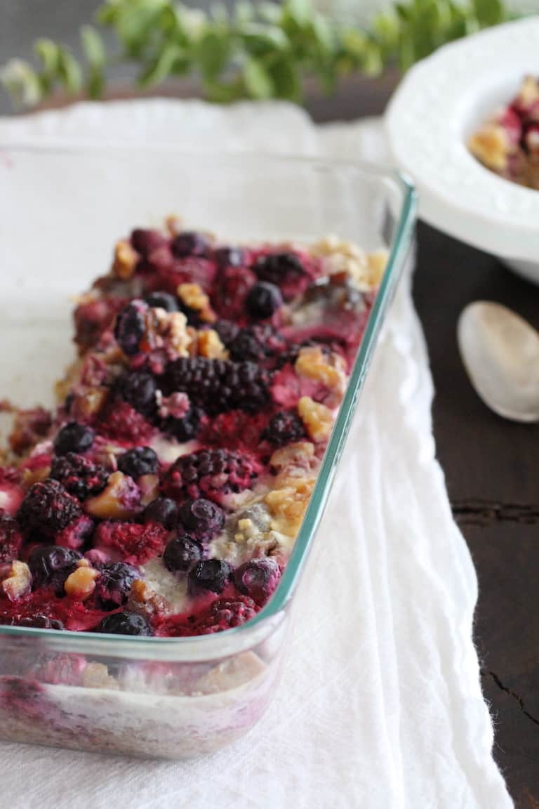 Pan of Berry Cardamom Baked Oatmeal