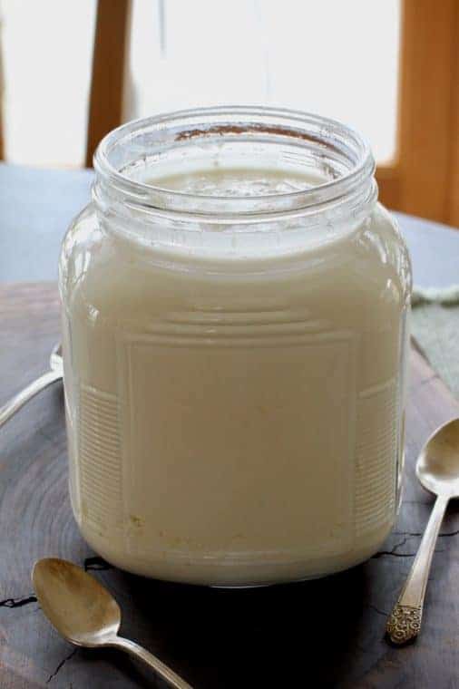 Gallon jar of homemade yogurt