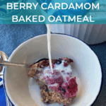 bowl of baked oatmeal with milk pour