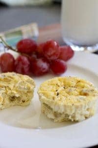 Green Chile Egg Muffins with grapes and milk