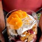 Cranberry Cornbread Trifle | Cranberries, oranges, yogurt and cornbread make this a holiday showstopper! It's also rich in protein and fiber and low in sugar. Real food deliciously. www.LiveBest.info