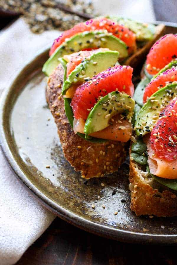 Everything Seasoning on smoked salmon, avocado and grapefruit toast