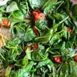 Tomato Spinach Saute | Healthy, easy, vegetarian recipe with fresh cherry tomatoes and spinach, garlic, olive oil, red chile flakes. www.LiveBest.info