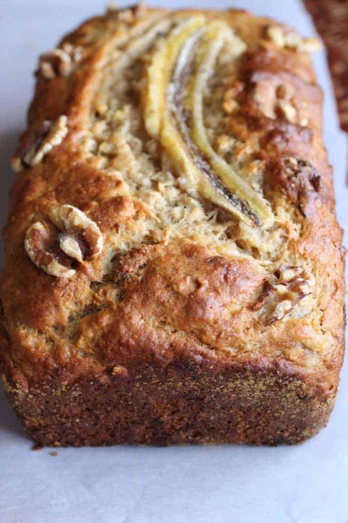 Banana Walnut Bread with oats, yogurt and prunes