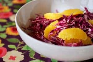 Orange Cabbage Slaw in a white bowl