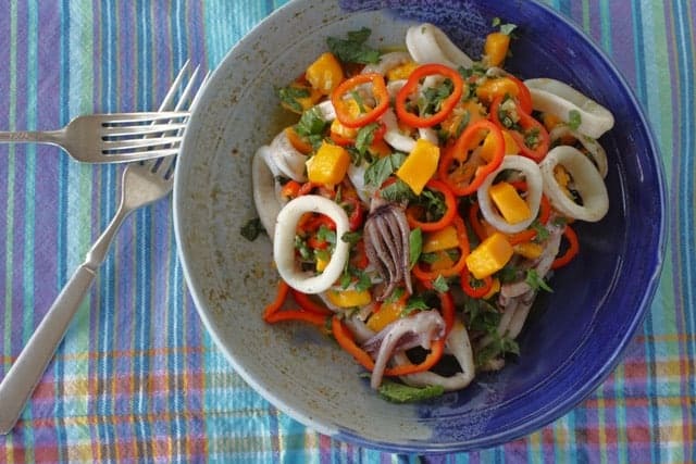 bowl of Grilled Squid Mango Salad