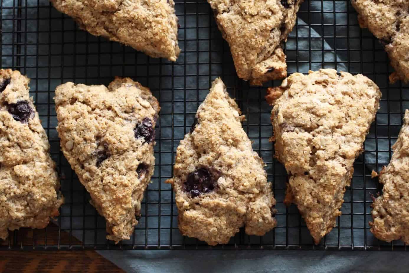 Blueberry Ginger Spelt Scones cooling on a rack