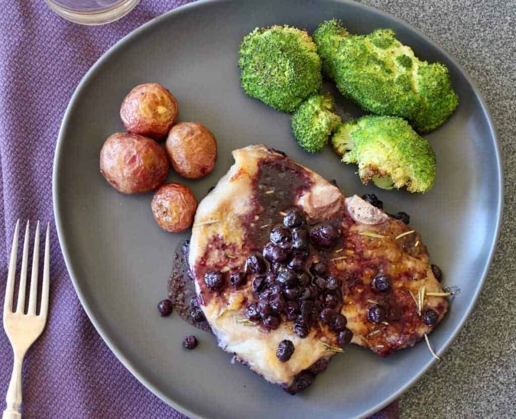 one pan blueberry pork chop dinner