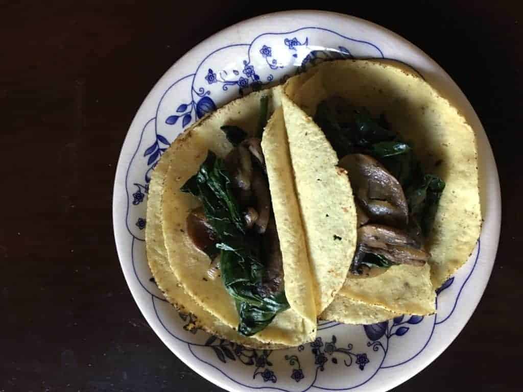 Mushroom Spinach tacos on plate