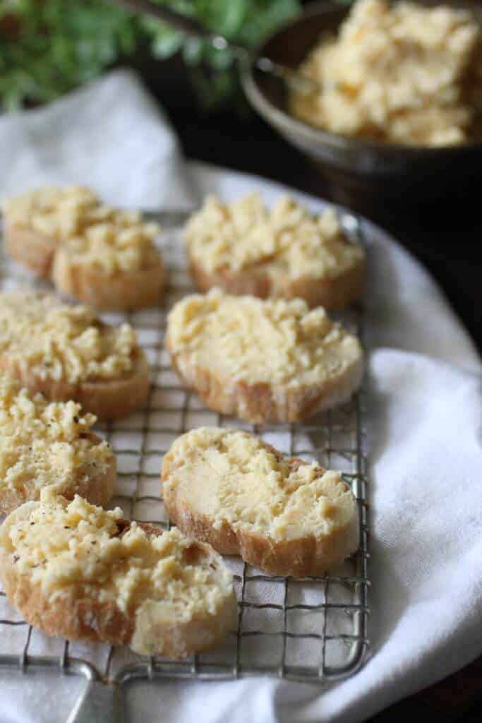 fromage fort crostini on rack