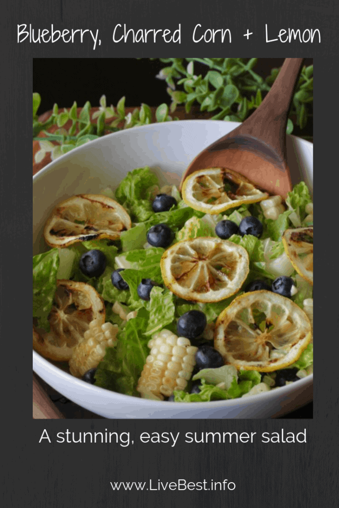 lettuce with fresh blueberries, grilled corn nd lemon salad