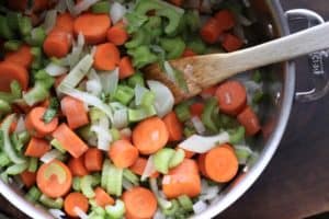 carrots, onion, celery saute 