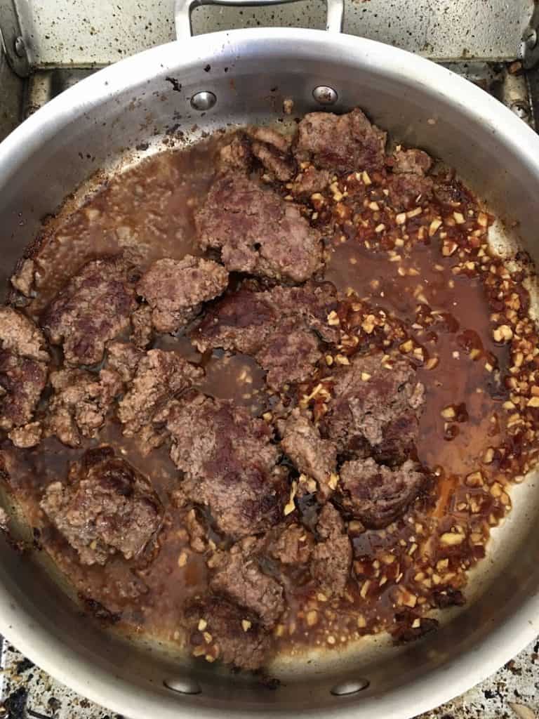 Spicy ground beef in skillet 