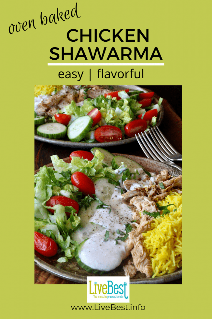 chicken shawarma plate with seasoned rice and yogurt sauce
